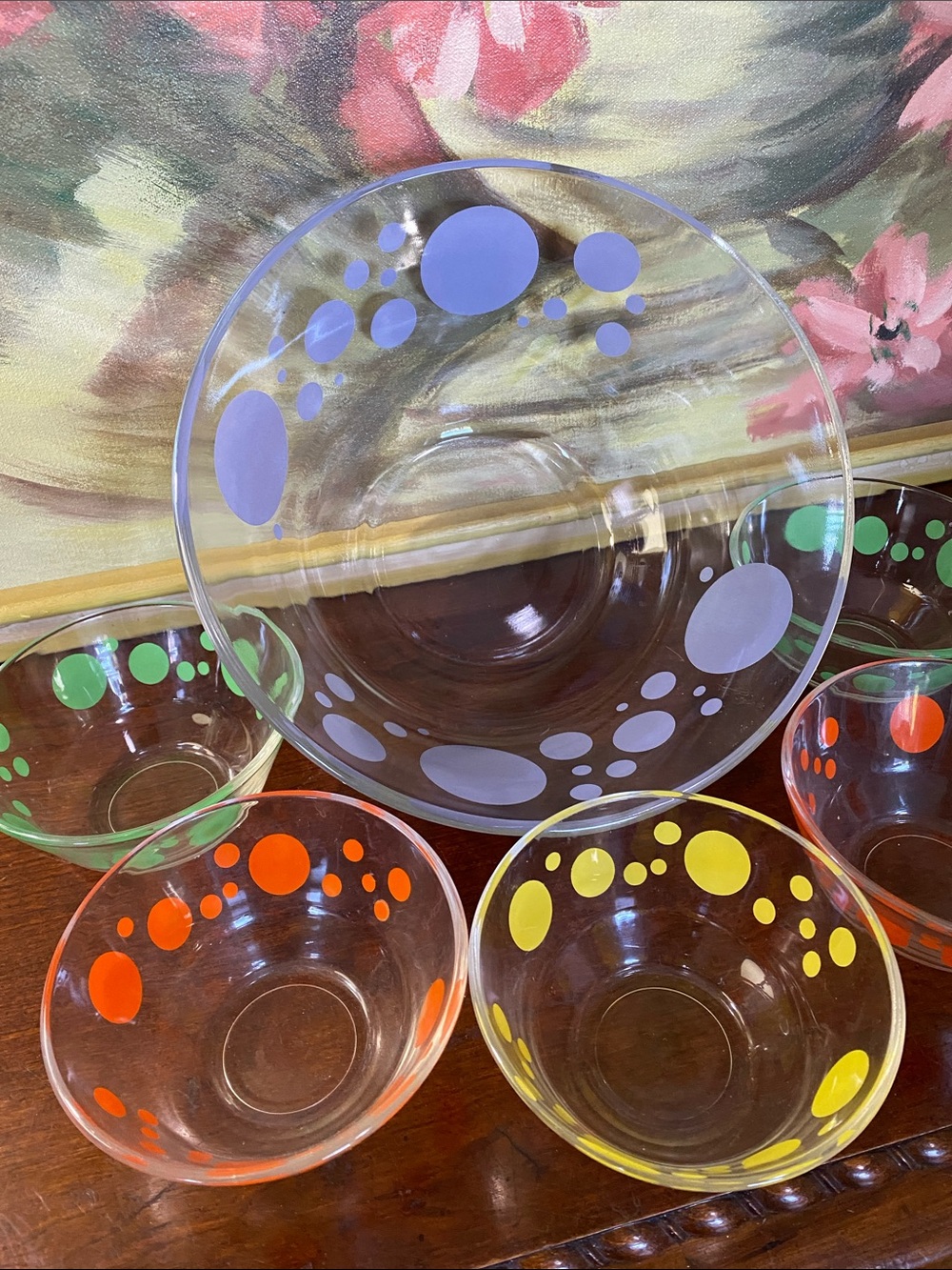 Retro Polka Dot Glass Serving Bowl Set - Multicolor Dots